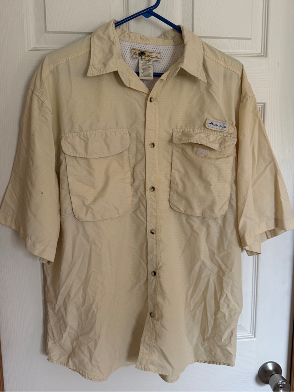 Columbia Beige Short Sleeve Outdoor Button-Up Shirt Sz XL
